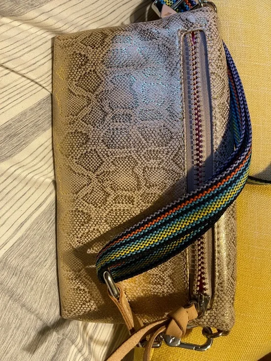 Consuela Taupe Snake-Print Crossbody with Colorful Woven Strap - Picture 5 of 6